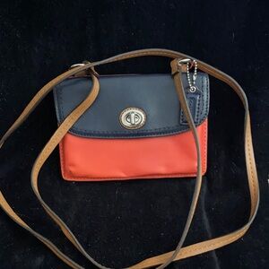 Coach Navy, Orange and Tan Crossbody with Turn-Lock